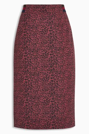 Berry Animal Print Jacquard Pencil Skirt